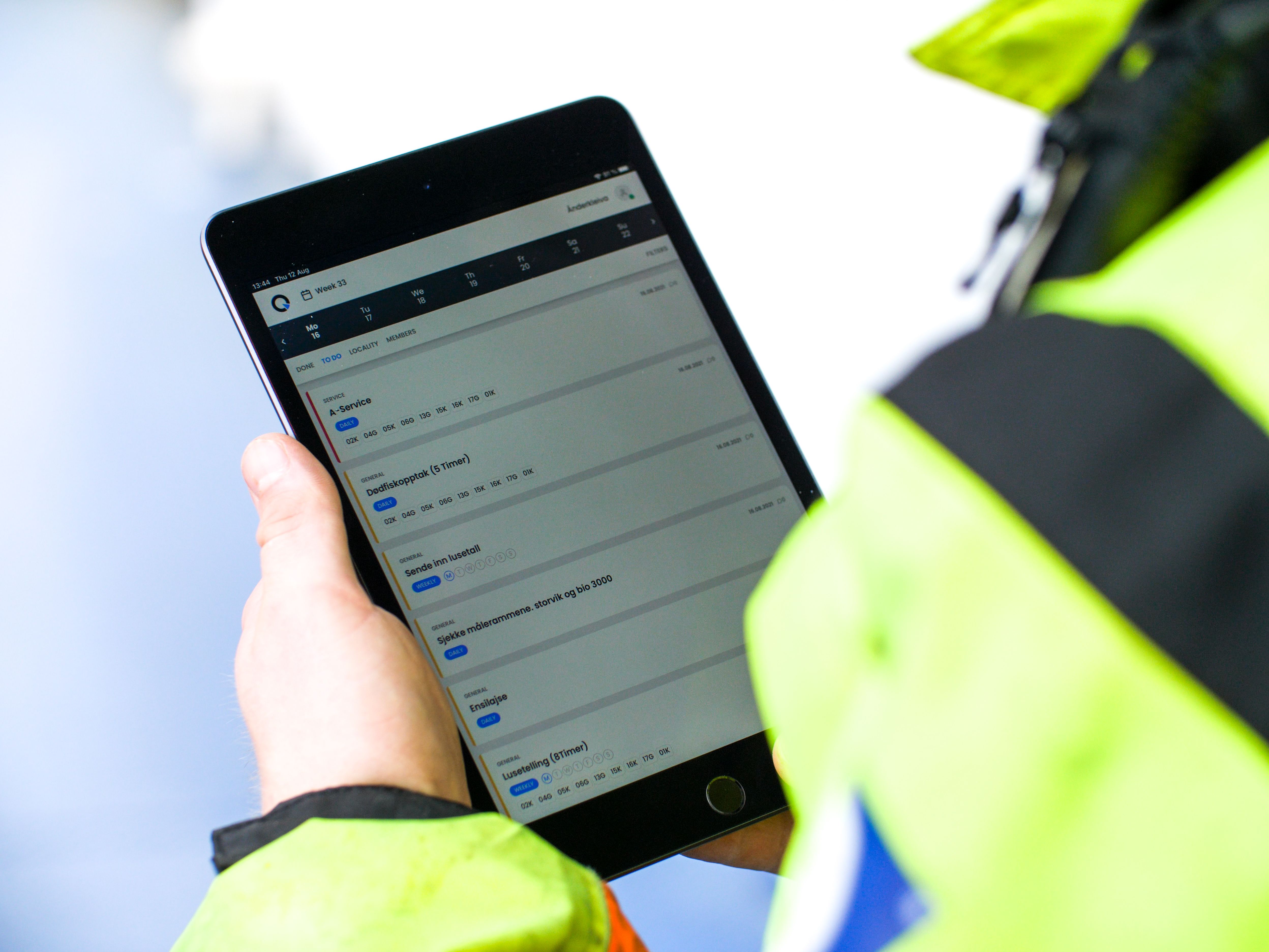 Dagsbrettet i Qnappen Task på nettbrett i felt